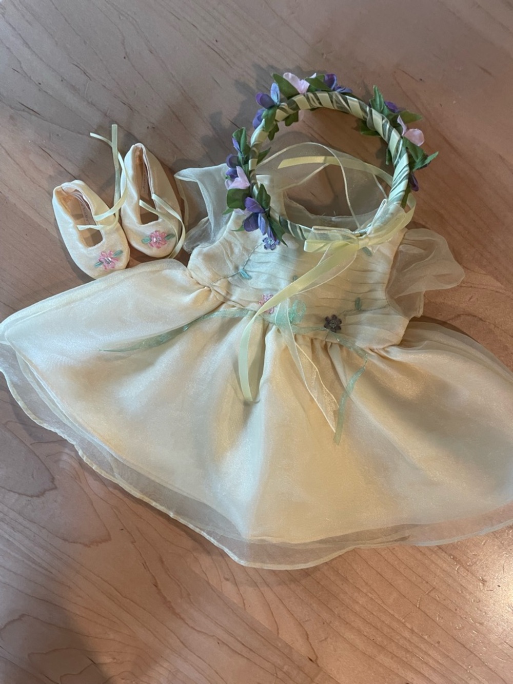 American Girl Pale Yellow Flower Fairy Dress, Shoes & Floral Headband